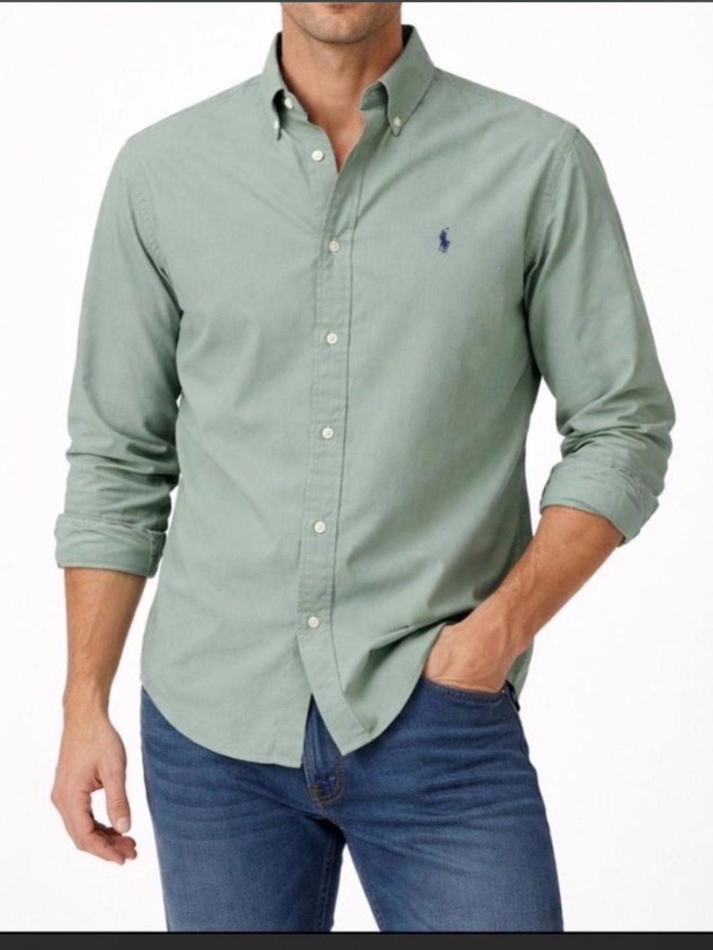 Ralph Lauren Light Sage Green Long-Sleeve Button-Down Shirt